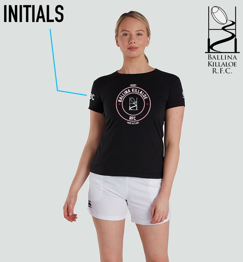 Ballina Killaloe RFC Club Round Print Black Tee *Womens Edition* - Team Wear Store.ie