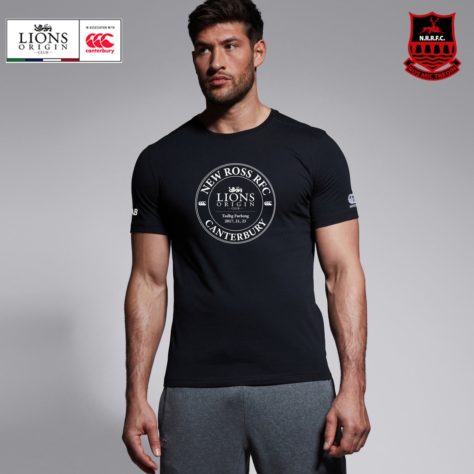 New Ross RFC Lions Origin Club Print Black Tee