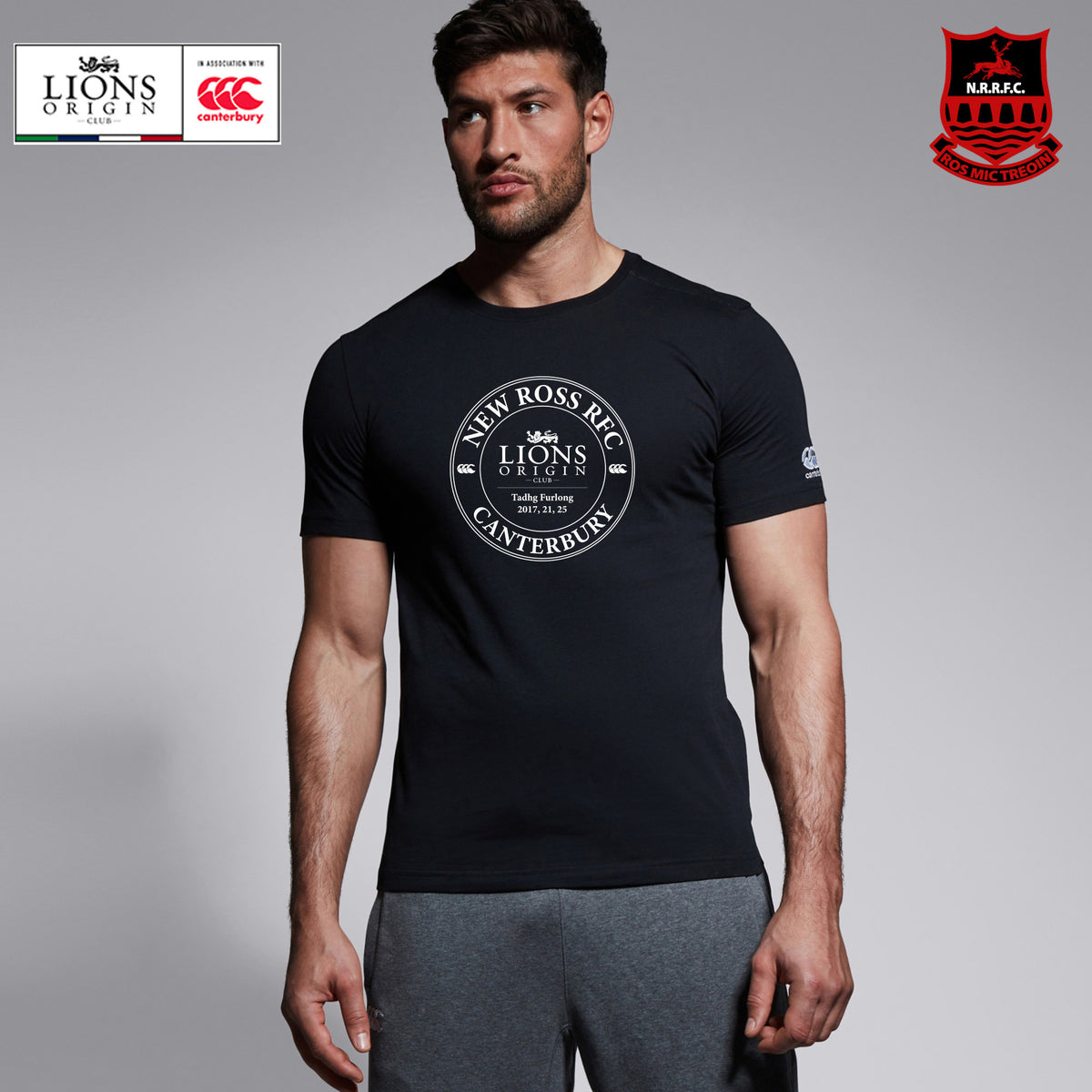New Ross RFC Lions Origin Club Print Black Tee