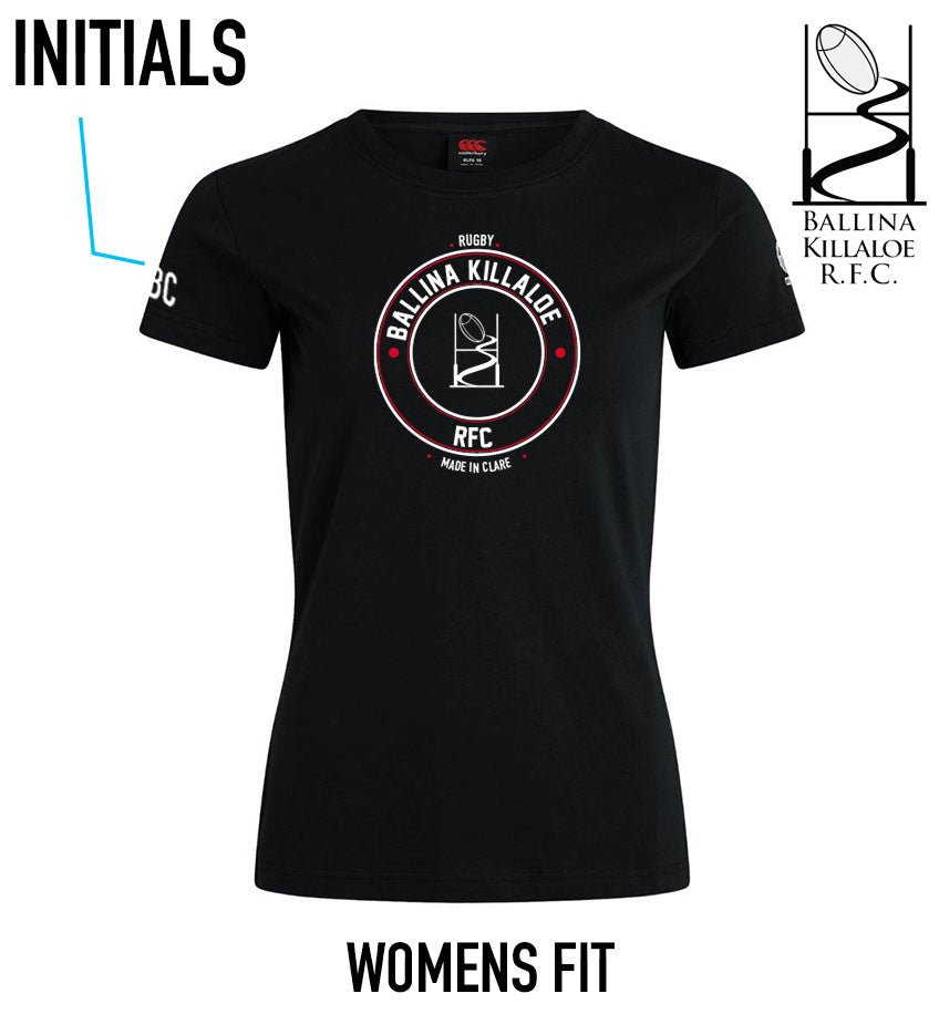 Ballina Killaloe RFC Club Round Print Black Tee *Womens Edition* - Team Wear Store.ie