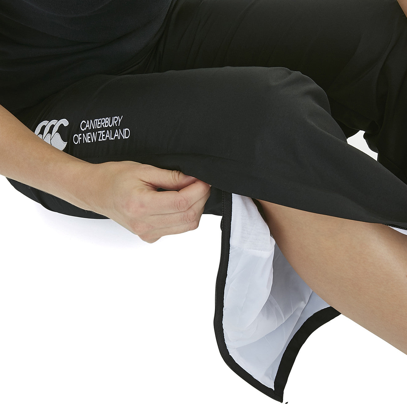 Close-up of the Buccaneers RFC - Canterbury Classic Open Hem Stadium Pant showing the CCC logo and inner lining, perfect for sports enthusiasts. teamwearstore